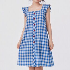 NEW! Cotton Nightgown with Puff Sleeves | Built-In Pads | Blue Check Sleepwear